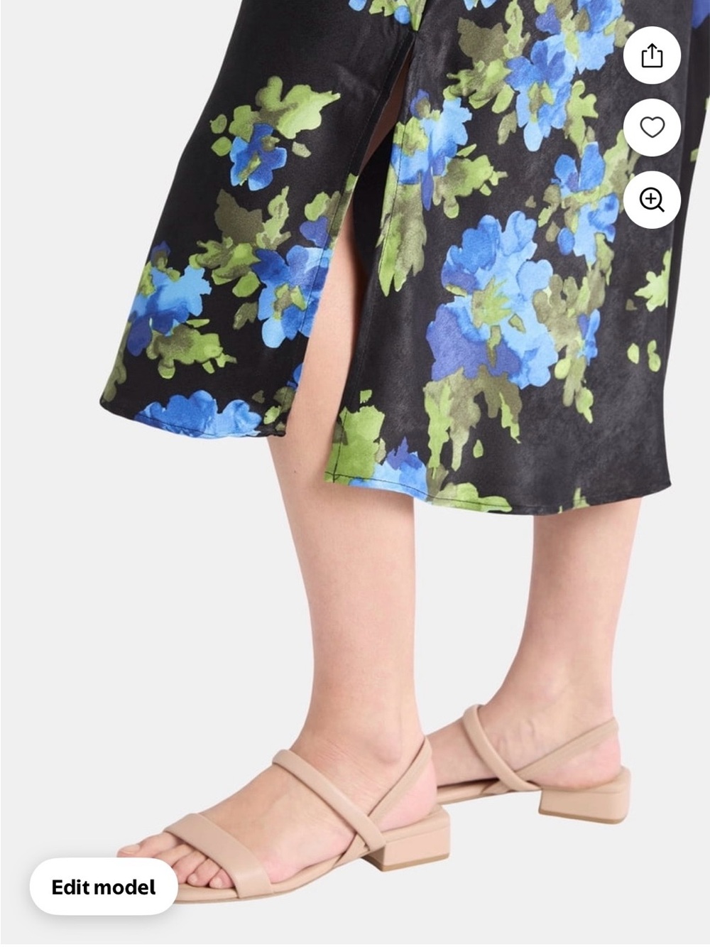 Time and Tru Black Midi Dress with Blue & Green Floral Print - Picture 3 of 6